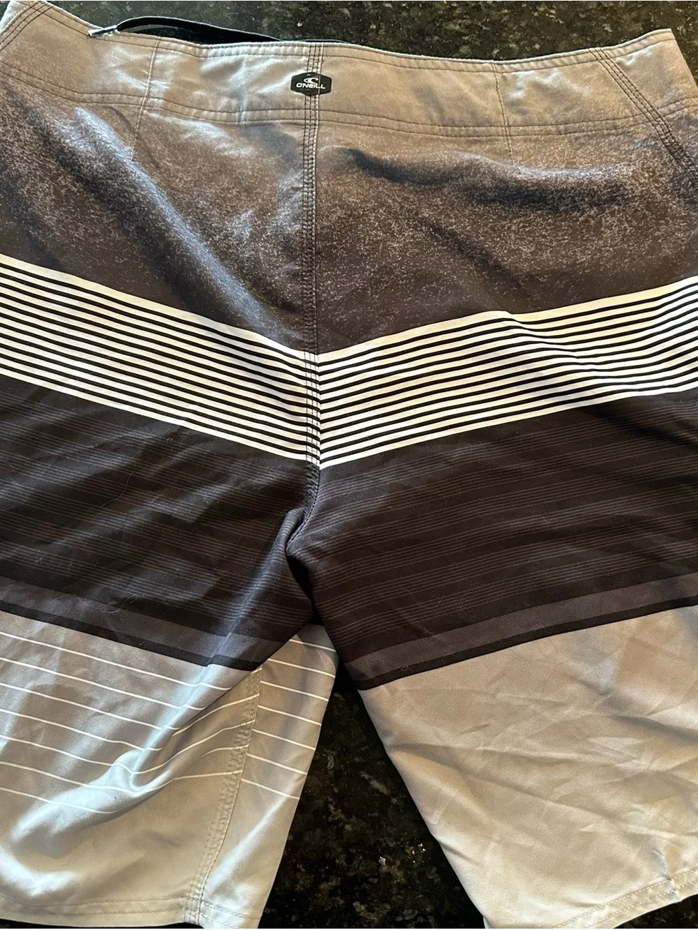 O'Neill Men's Black, Gray & White Striped Board Shorts